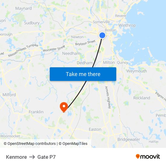 Kenmore to Gate P7 map