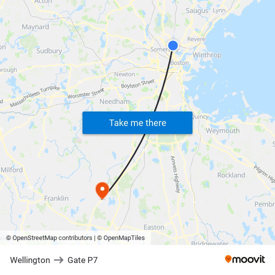 Wellington to Gate P7 map