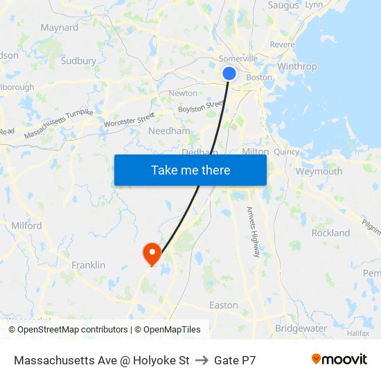 Massachusetts Ave @ Holyoke St to Gate P7 map