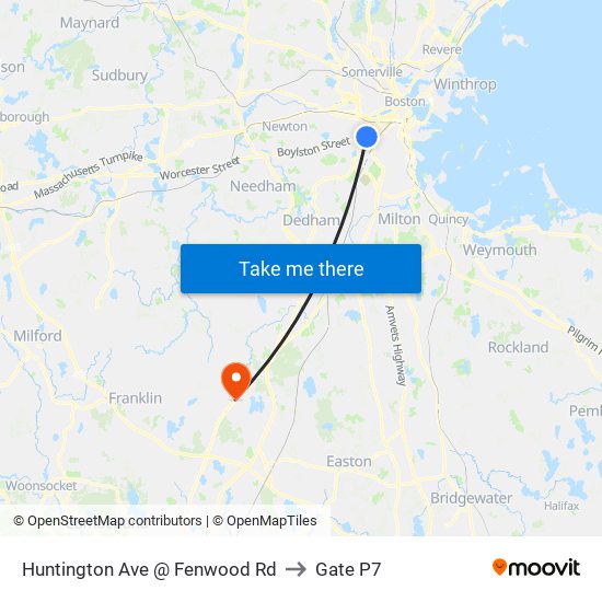 Huntington Ave @ Fenwood Rd to Gate P7 map