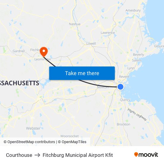 Courthouse to Fitchburg Municipal Airport Kfit map