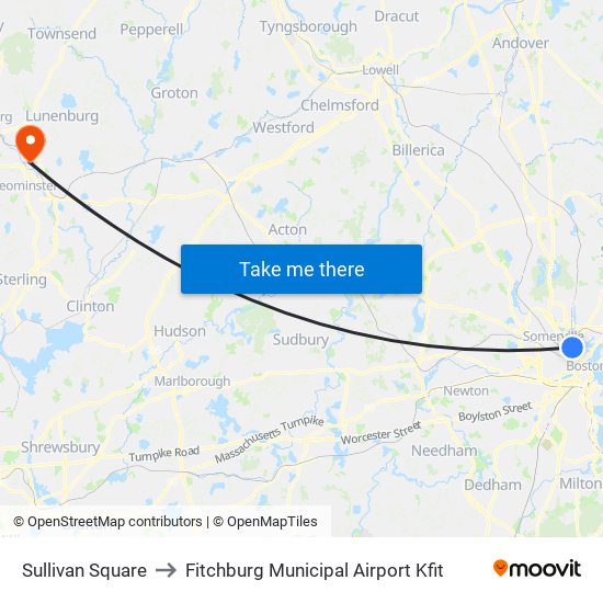 Sullivan Square to Fitchburg Municipal Airport Kfit map