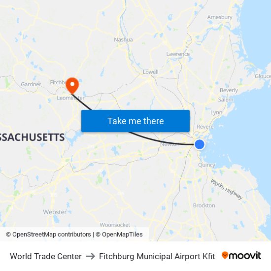 World Trade Center to Fitchburg Municipal Airport Kfit map