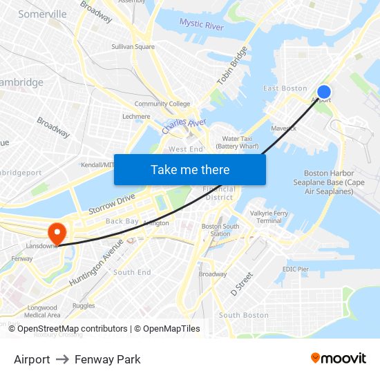 Airport to Fenway Park map