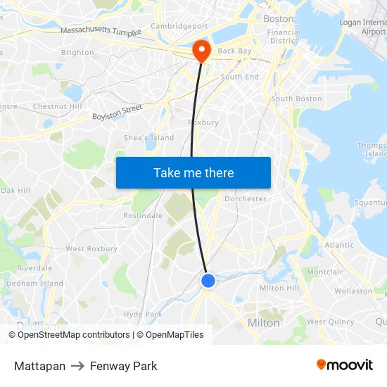 Mattapan to Fenway Park map