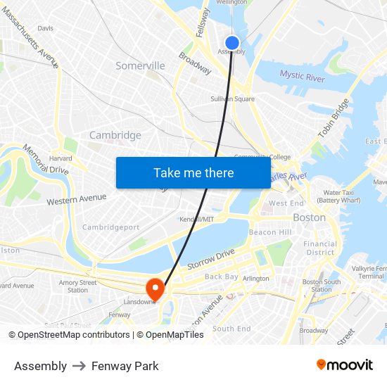 Assembly to Fenway Park map