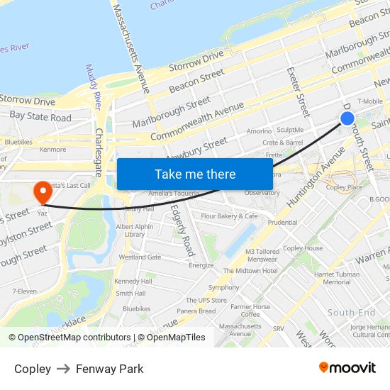 Copley to Fenway Park map