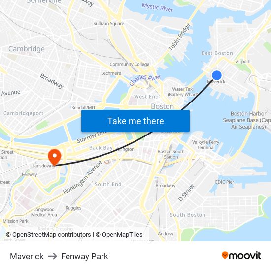 Maverick to Fenway Park map