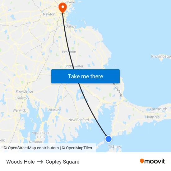 Woods Hole to Copley Square map