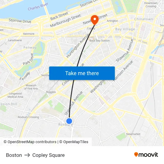 Boston to Copley Square map