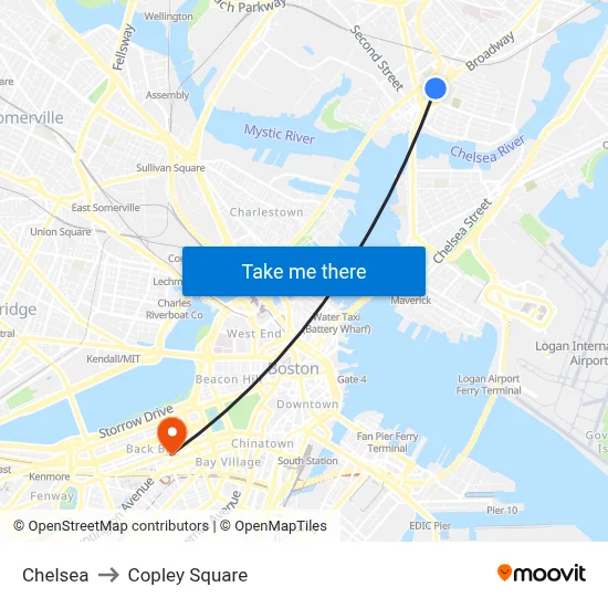 Chelsea to Copley Square map