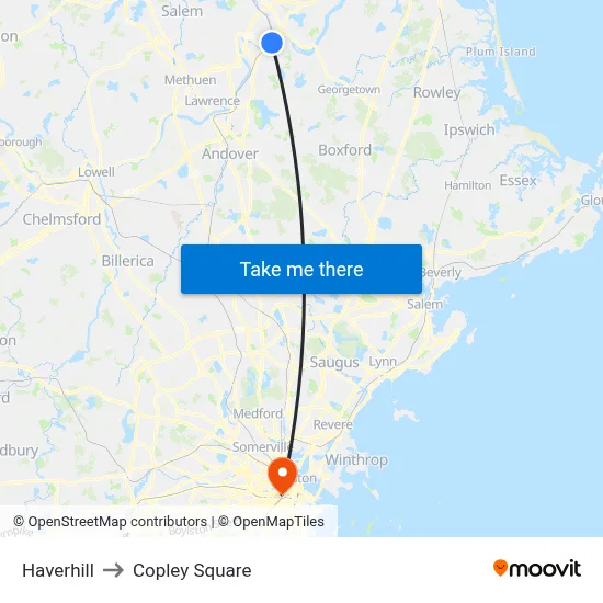 Haverhill to Copley Square map