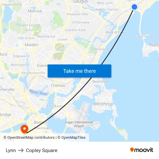 Lynn to Copley Square map
