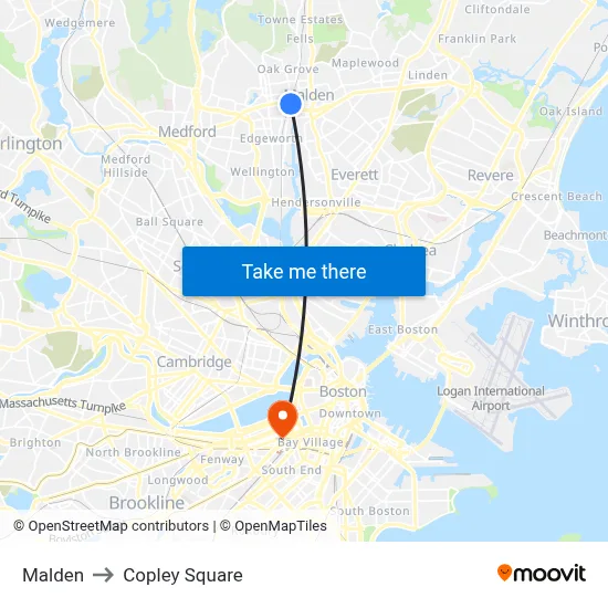 Malden to Copley Square map