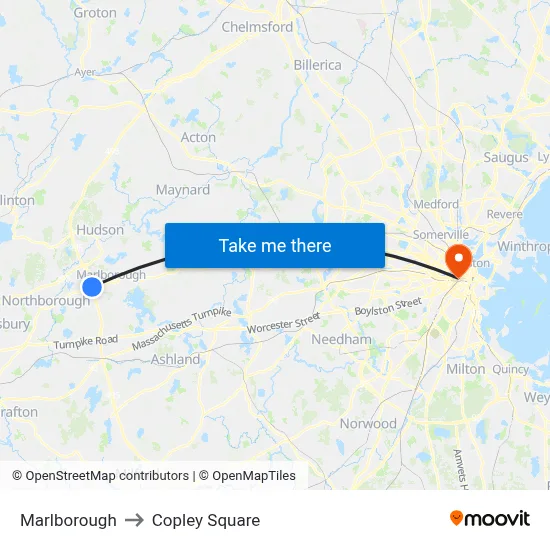 Marlborough to Copley Square map