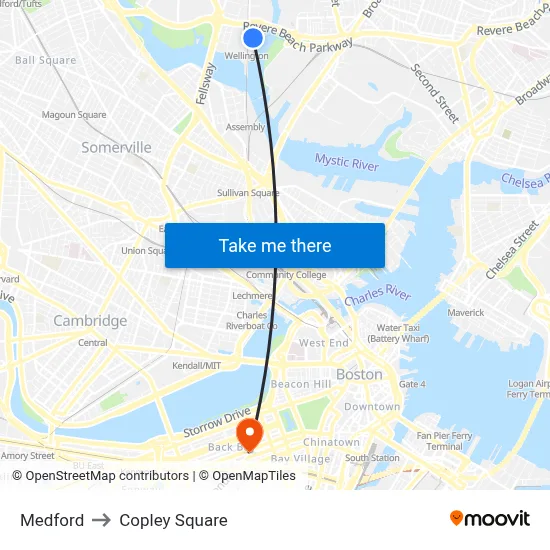 Medford to Copley Square map