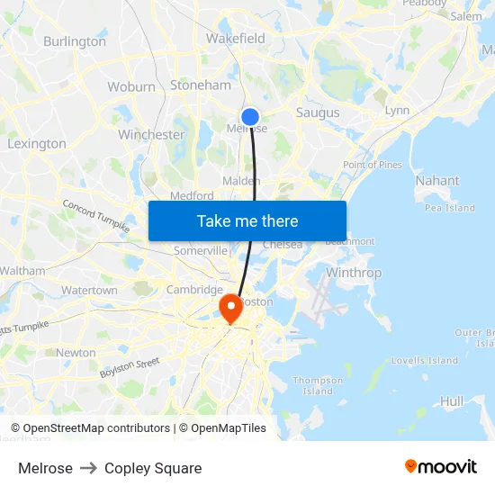 Melrose to Copley Square map