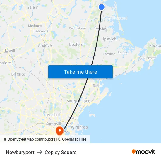 Newburyport to Copley Square map