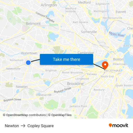 Newton to Copley Square map