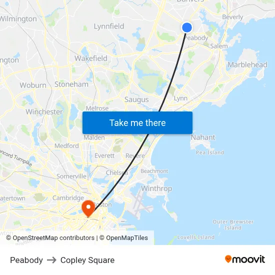Peabody to Copley Square map