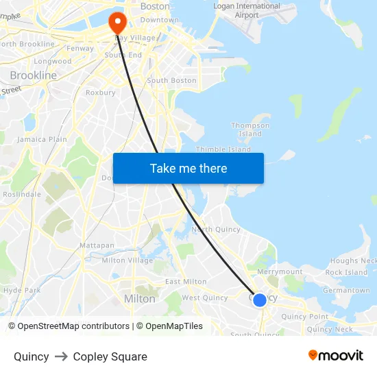 Quincy to Copley Square map