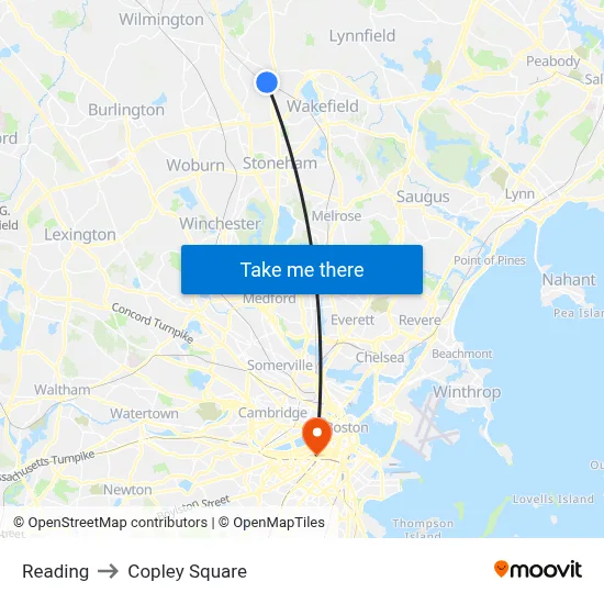 Reading to Copley Square map
