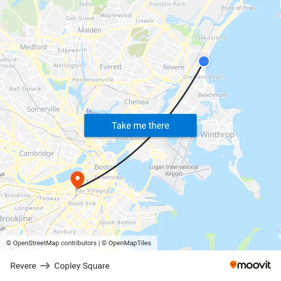 Revere to Copley Square map