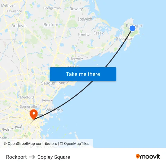 Rockport to Copley Square map