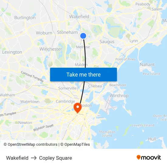 Wakefield to Copley Square map