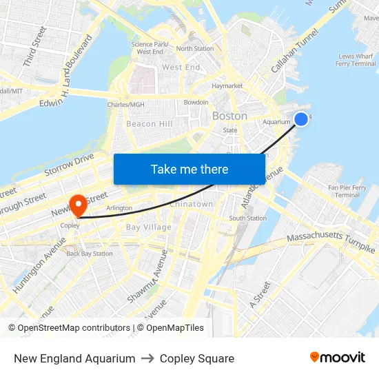 New England Aquarium to Copley Square map