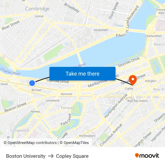 Boston University to Copley Square map