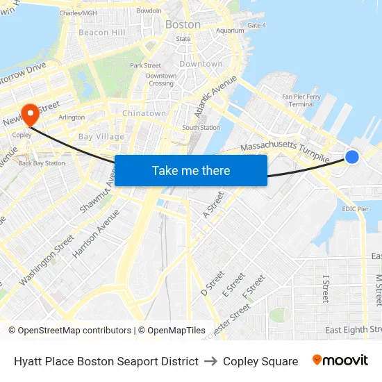 Hyatt Place Boston Seaport District to Copley Square map