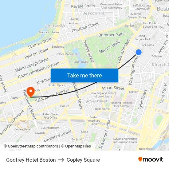 Godfrey Hotel Boston to Copley Square map