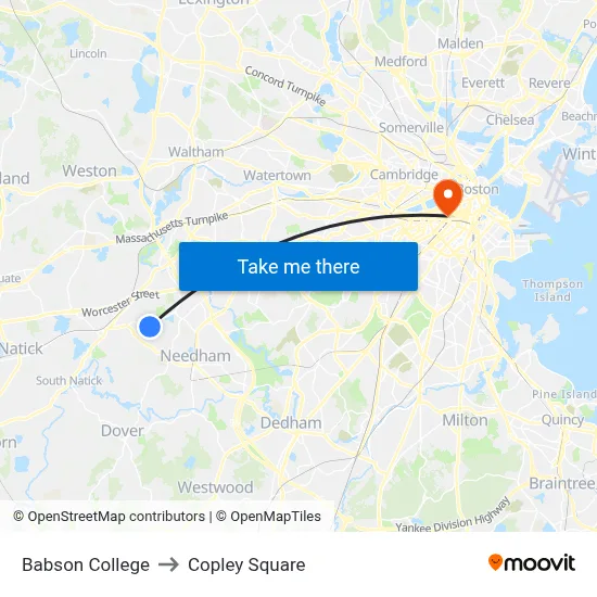 Babson College to Copley Square map