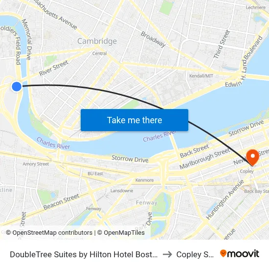 DoubleTree Suites by Hilton Hotel Boston - Cambridge to Copley Square map