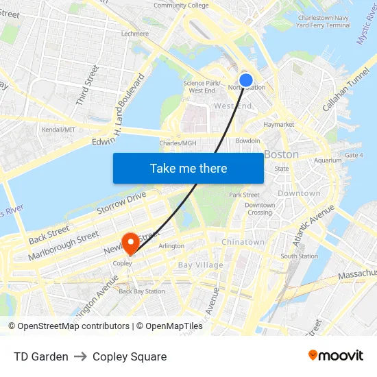 TD Garden to Copley Square map