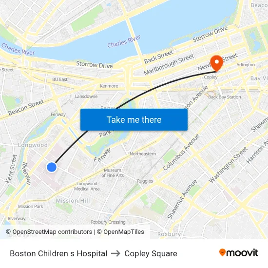 Boston Children s Hospital to Copley Square map