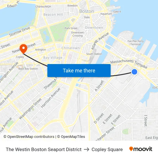 The Westin Boston Seaport District to Copley Square map