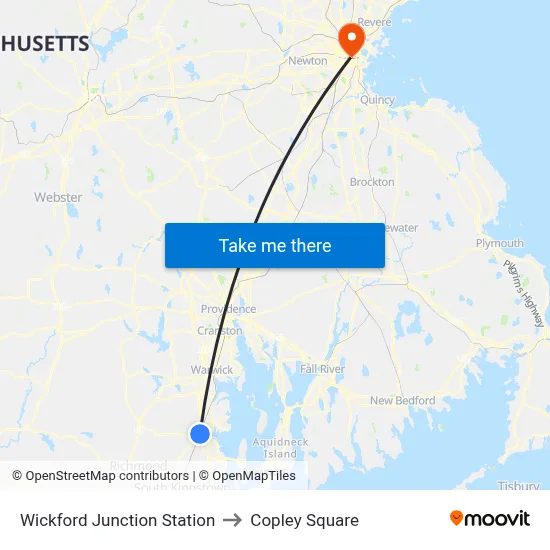 Wickford Junction Station to Copley Square map