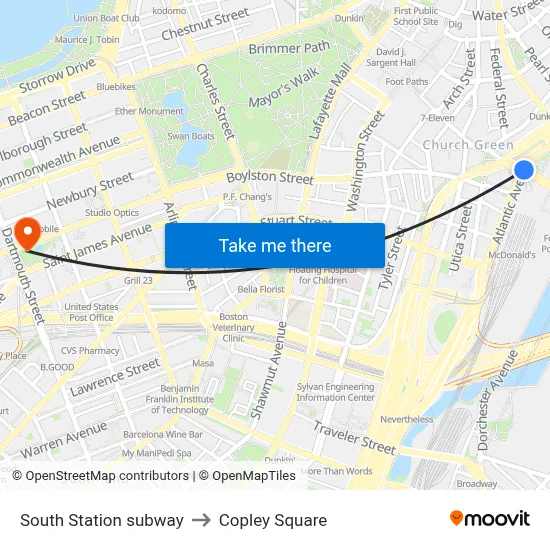 South Station subway to Copley Square map