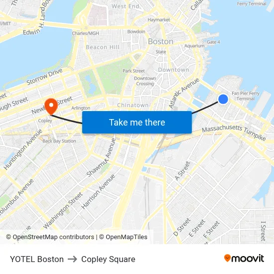 YOTEL Boston to Copley Square map