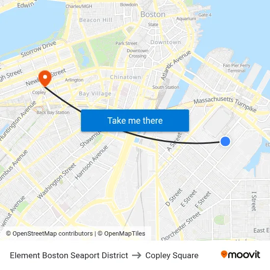 Element Boston Seaport District to Copley Square map