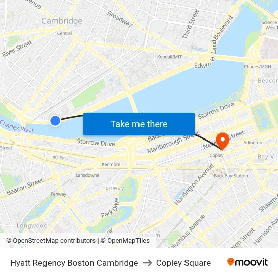 Hyatt Regency Boston Cambridge to Copley Square map