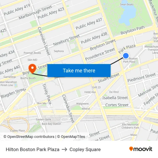 Hilton Boston Park Plaza to Copley Square map