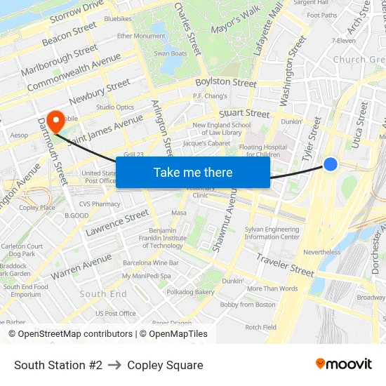South Station #2 to Copley Square map