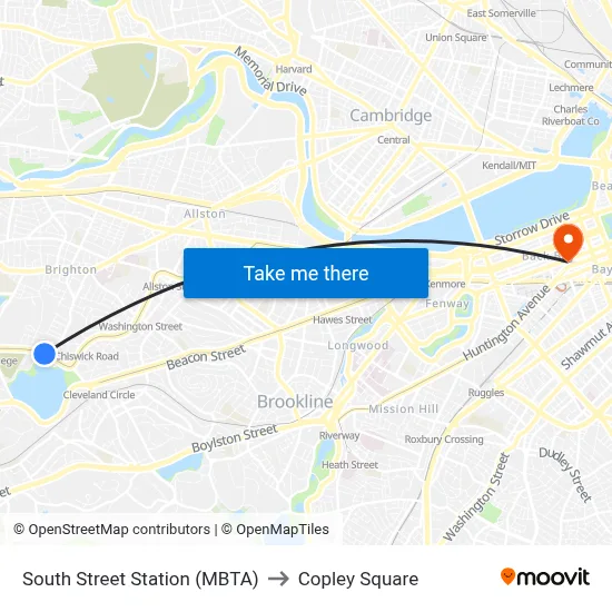South Street Station (MBTA) to Copley Square map