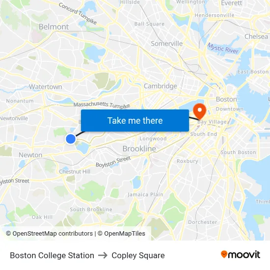 Boston College Station to Copley Square map