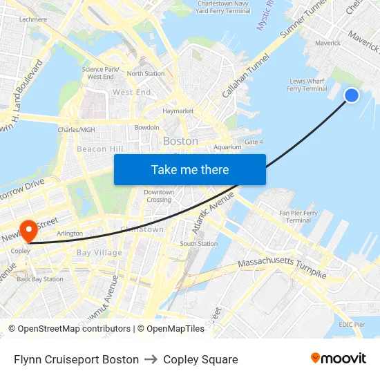 Flynn Cruiseport Boston to Copley Square map