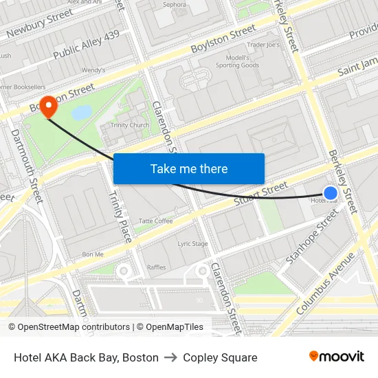 Hotel AKA Back Bay, Boston to Copley Square map