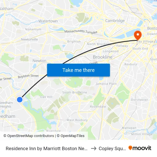 Residence Inn by Marriott Boston Needham, 80 B St to Copley Square map